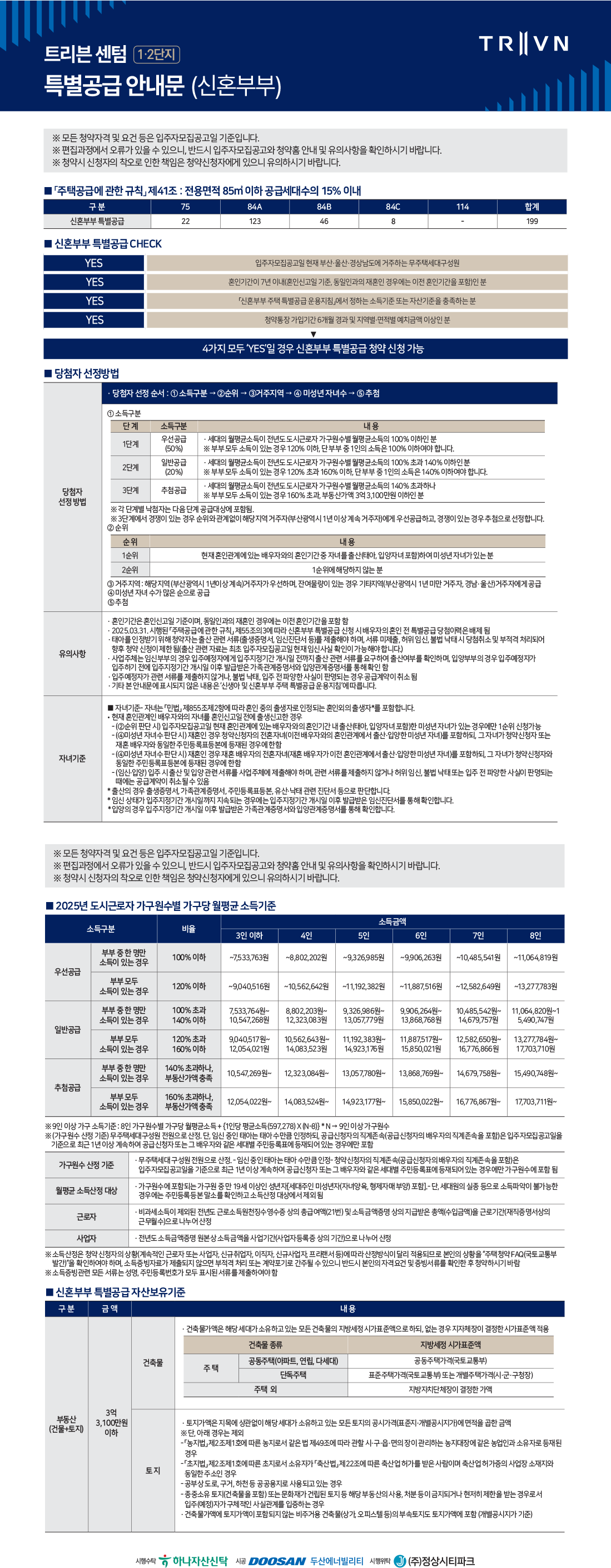 트리븐 센텀 1·2단지 특별공급 안내문 (신혼부부)