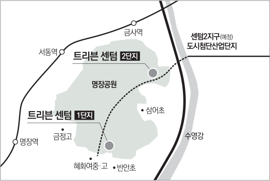 트리븐 센텀 1단지·2단지 위치 안내도